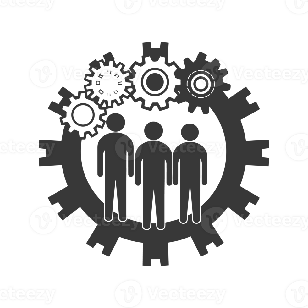 AI generated Silhouette cog wheel as teamwork symbol black color only png
