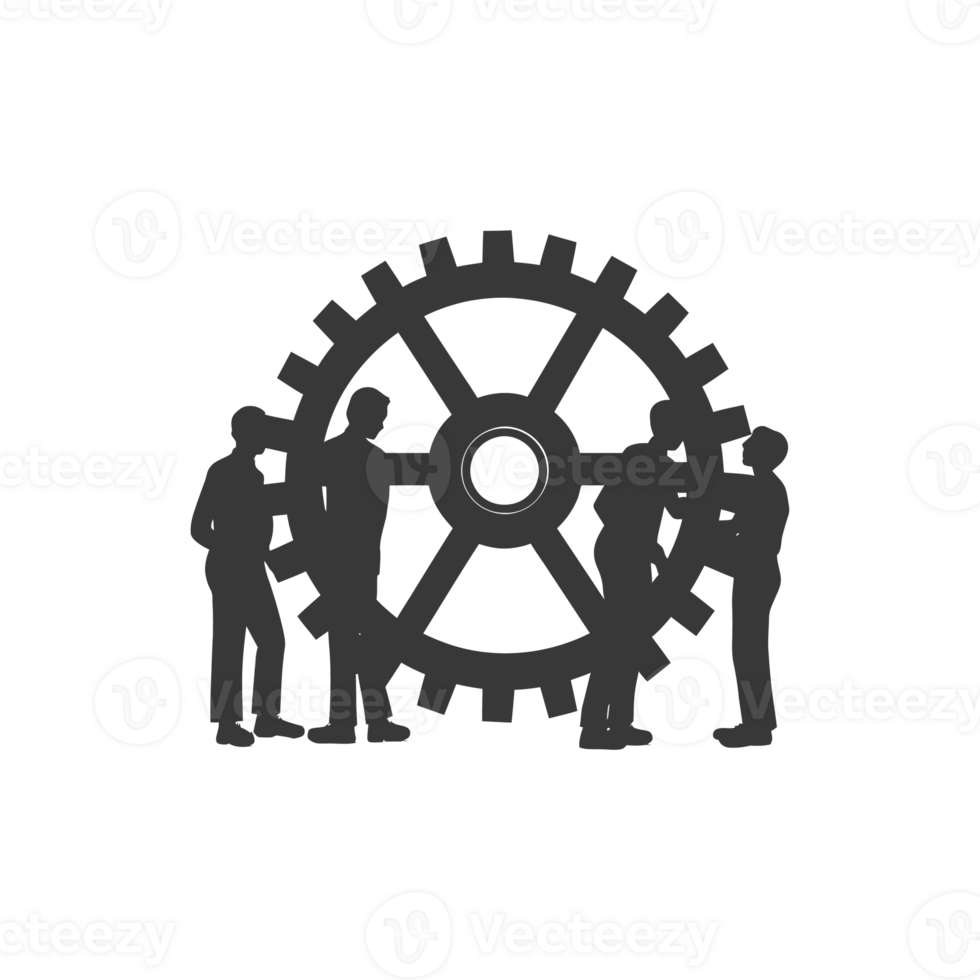 AI generated Silhouette cog wheel as teamwork symbol black color only png