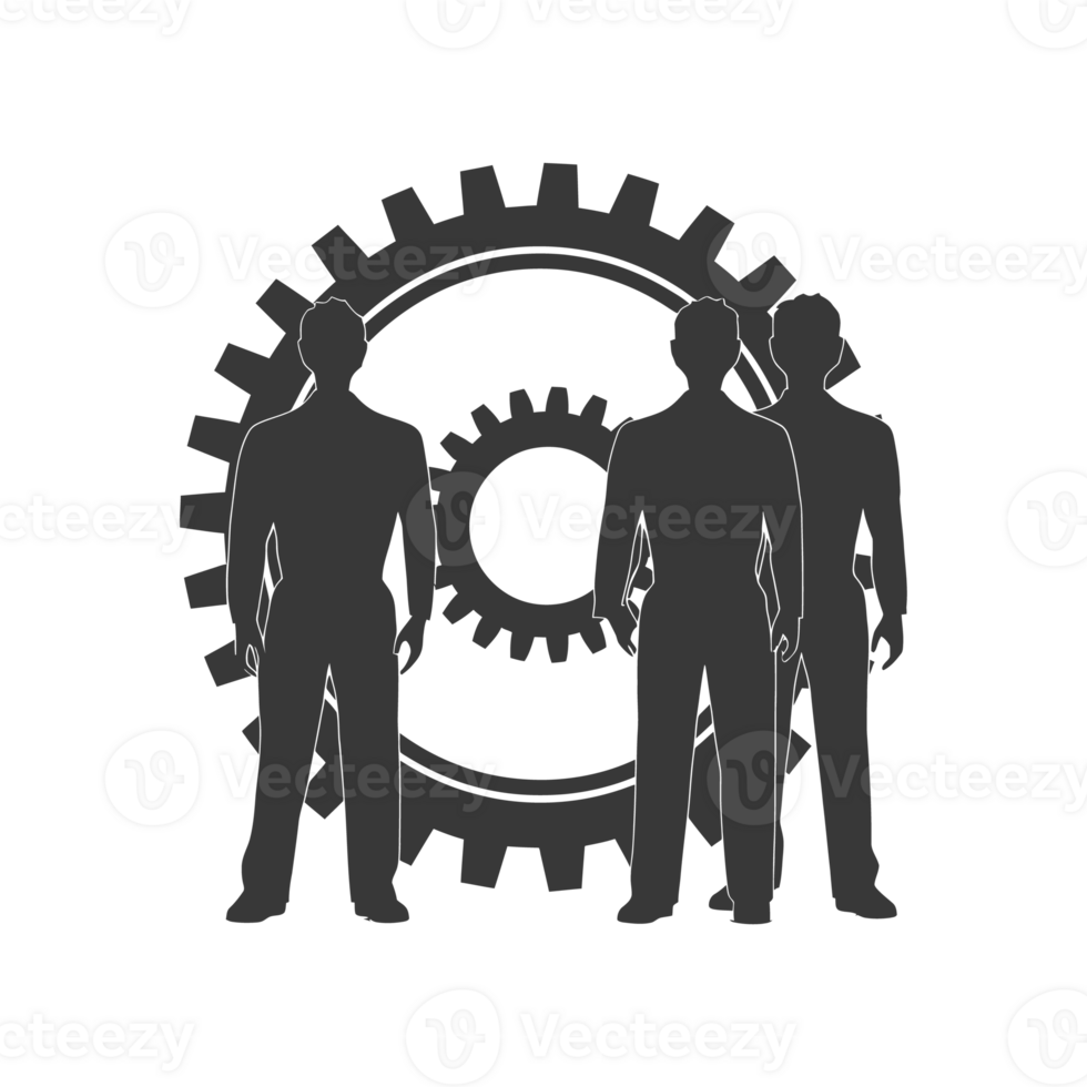 AI generated Silhouette cog wheel as teamwork symbol black color only png