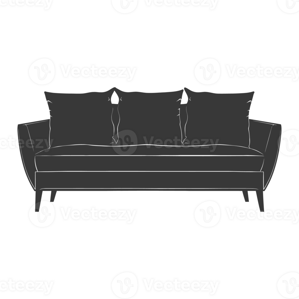 AI generated Silhouette Scandinavian sofa black color only png