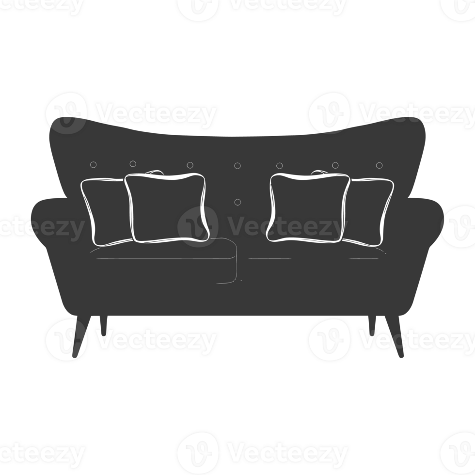 AI generated Silhouette Scandinavian sofa black color only png