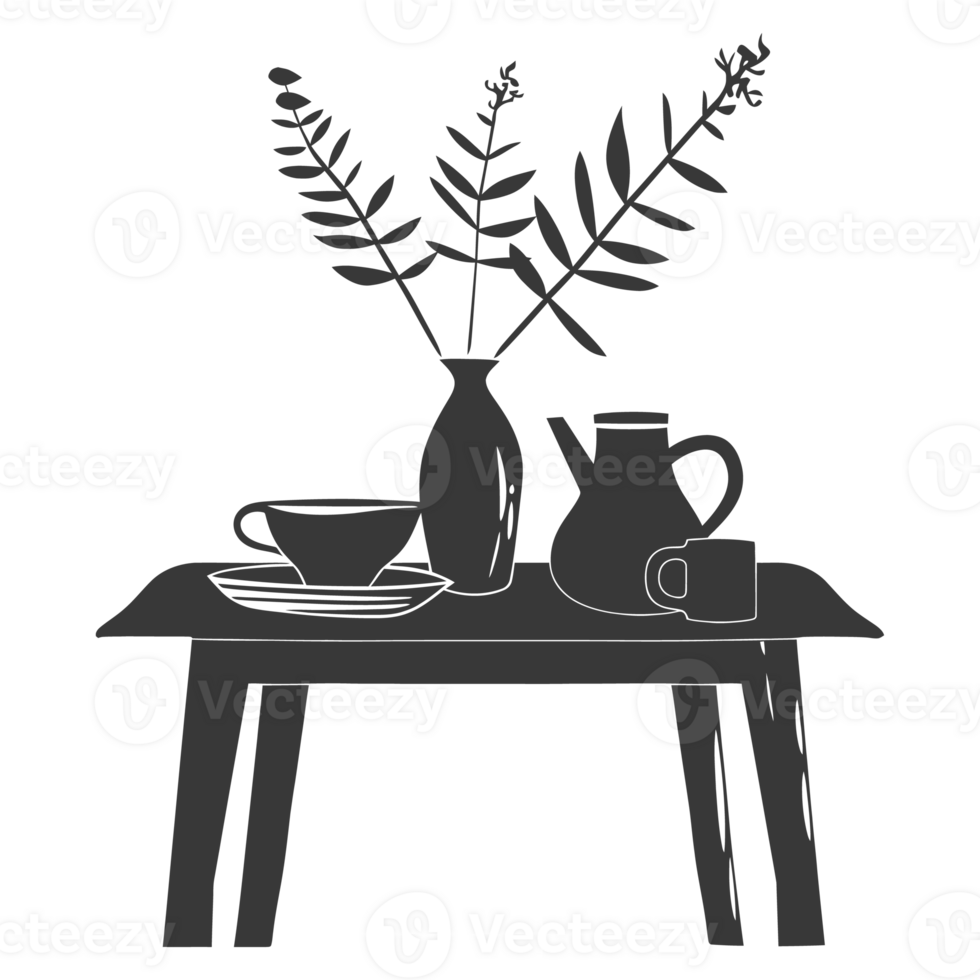 AI generated Silhouette Scandinavian table black color only png