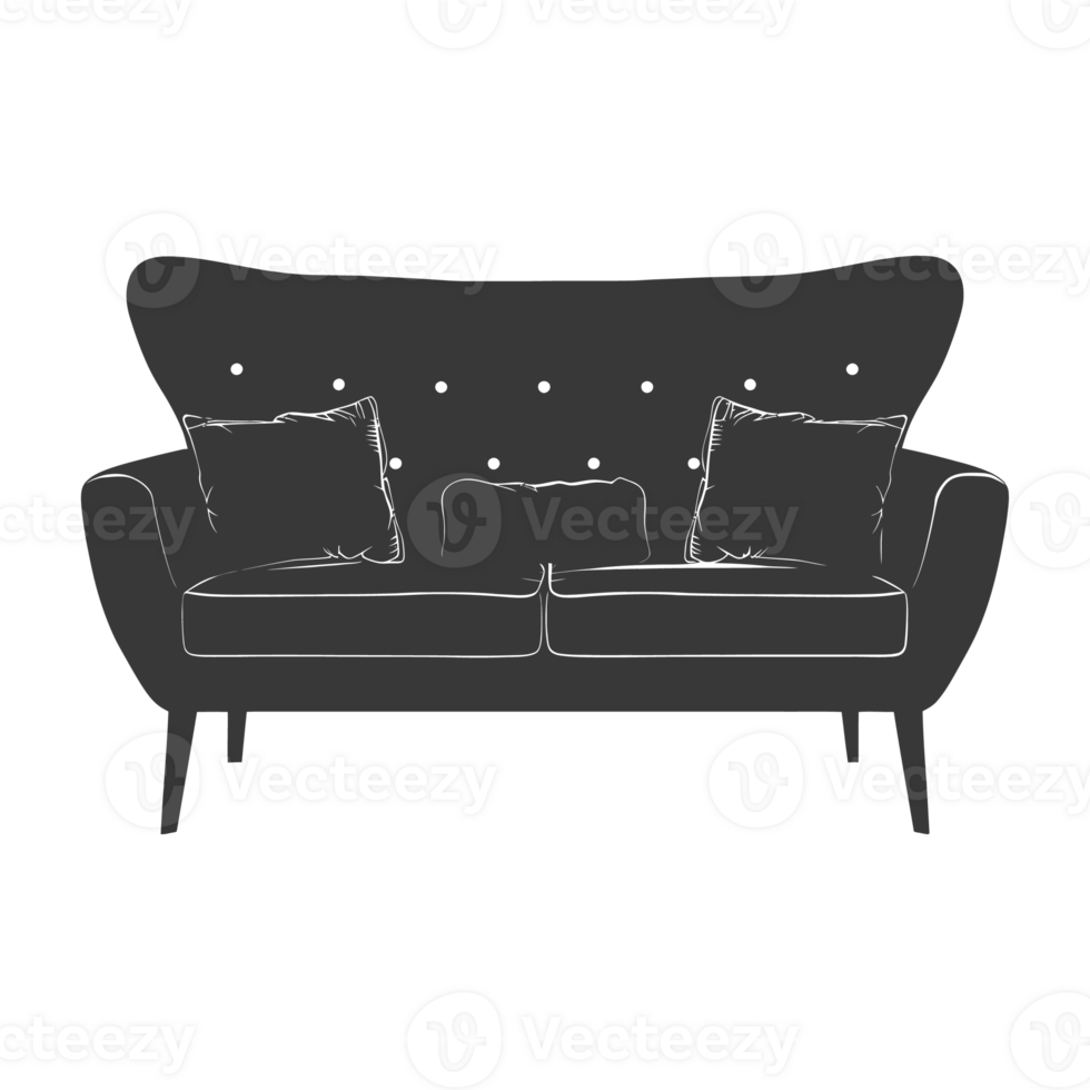 AI generated Silhouette Scandinavian sofa black color only png