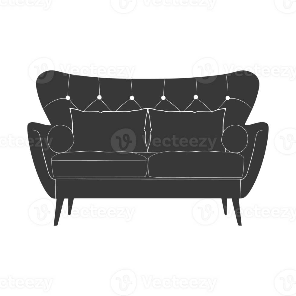 AI generated Silhouette Scandinavian sofa black color only png