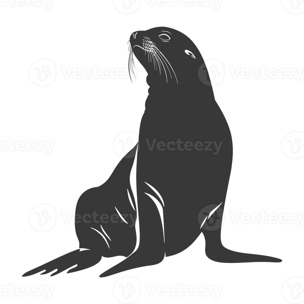 AI generated Silhouette Sea Lion Animal black color only full body png