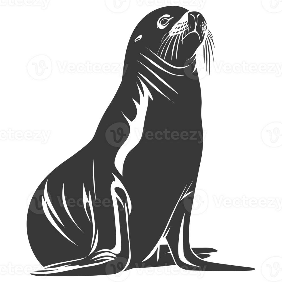 AI generated Silhouette Sea Lion Animal black color only full body png