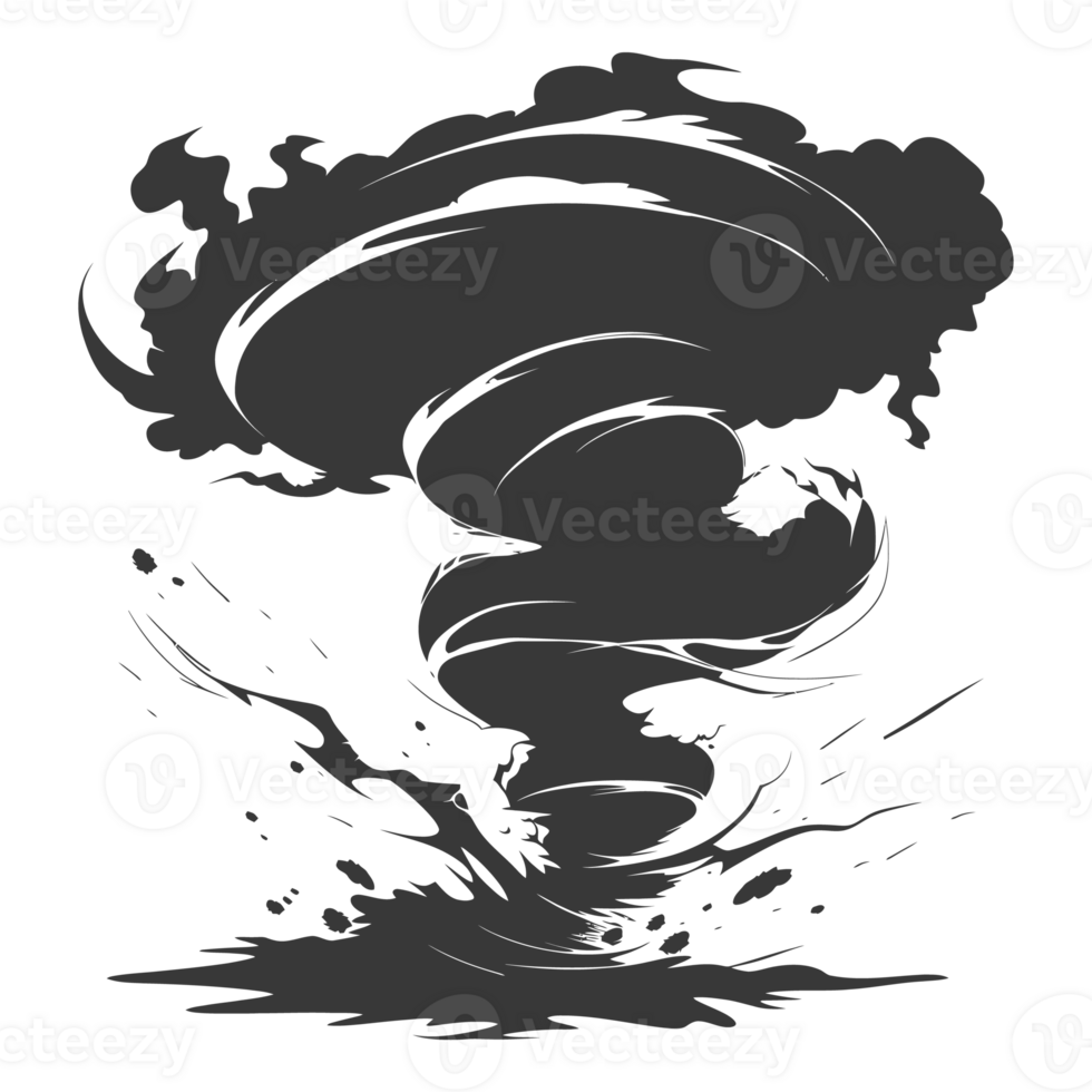 AI generated Silhouette Tornado whirlwind black color only png