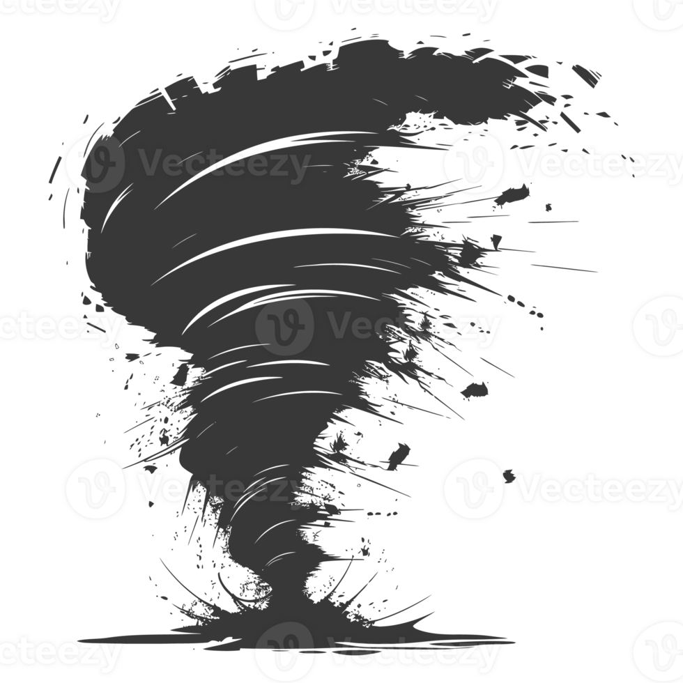 AI generated Silhouette Tornado whirlwind black color only png