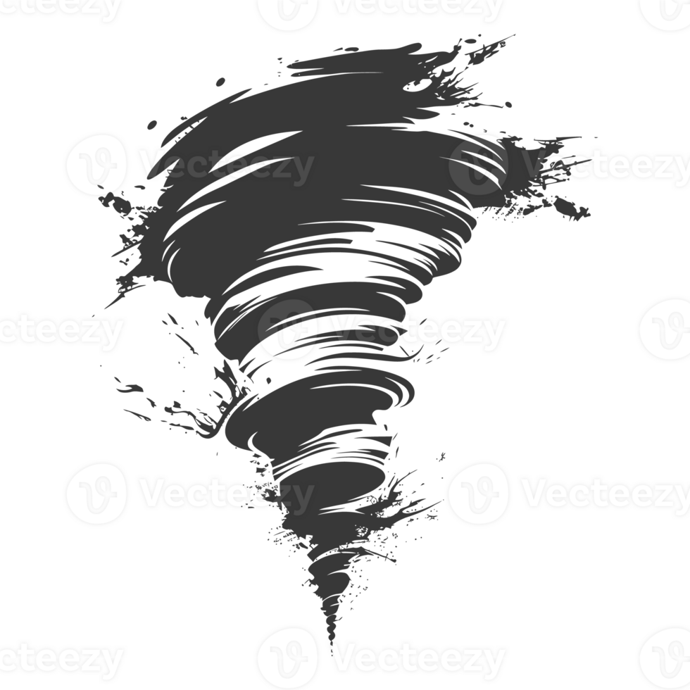 AI generated Silhouette Tornado whirlwind black color only png