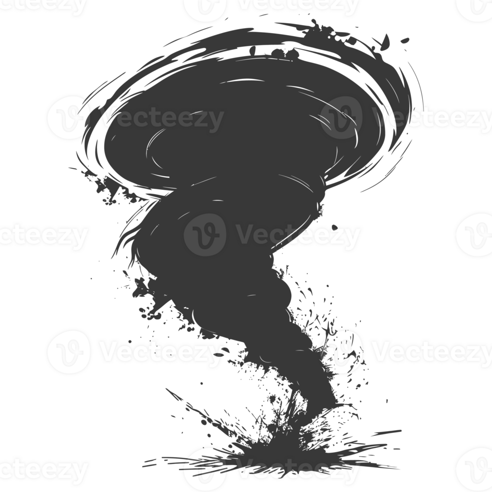 AI generated Silhouette Tornado whirlwind black color only png