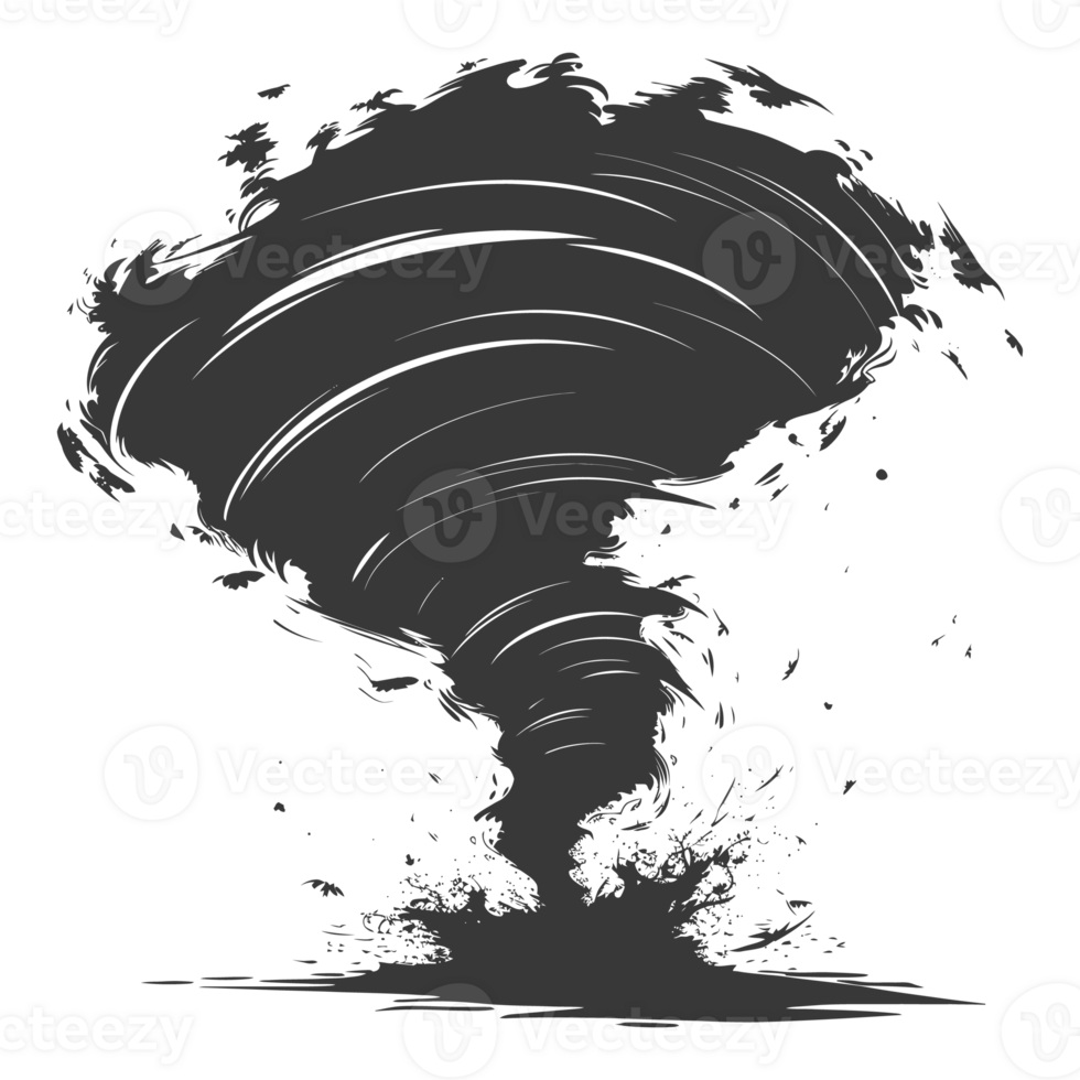 AI generated Silhouette Tornado whirlwind black color only png