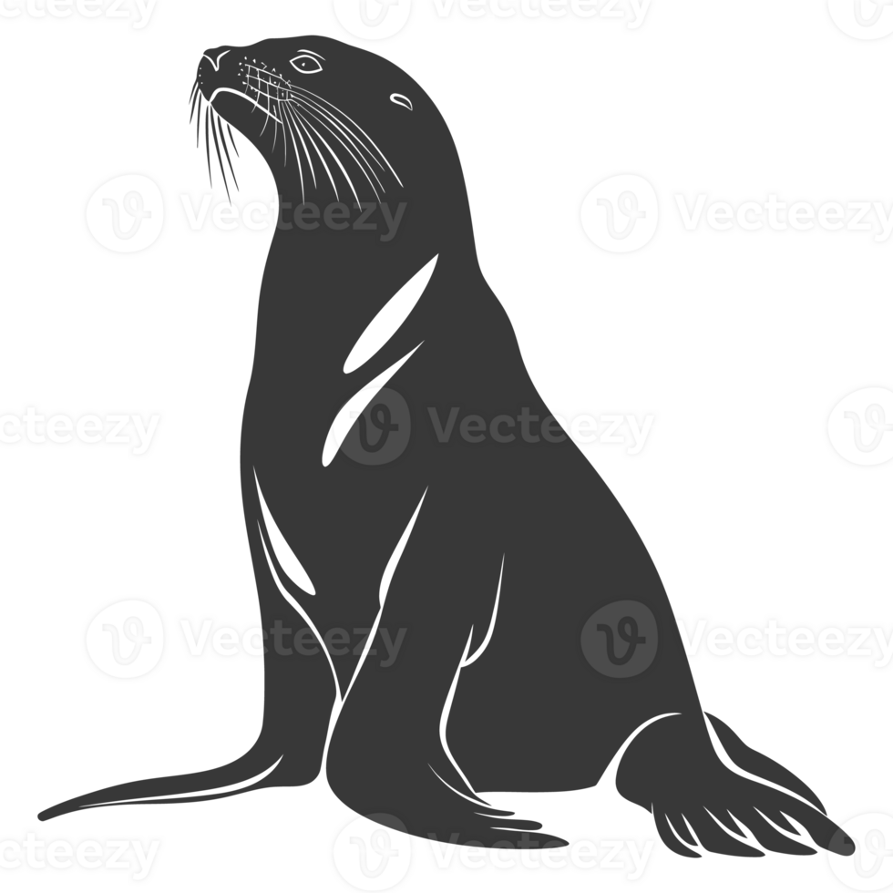 AI generated Silhouette Sea Lion Animal black color only full body png