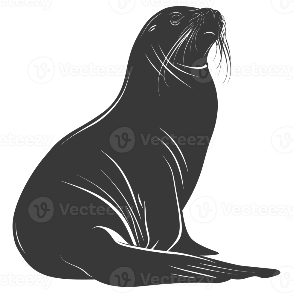 AI generated Silhouette Sea Lion Animal black color only full body png
