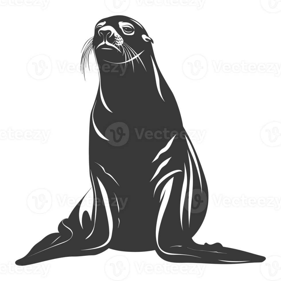AI generated Silhouette Sea Lion Animal black color only full body png