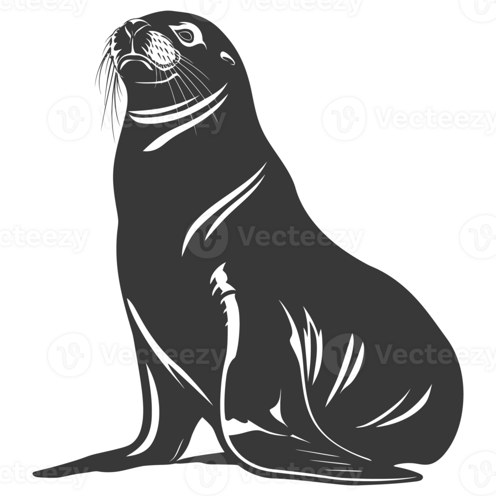 AI generated Silhouette Sea Lion Animal black color only full body png