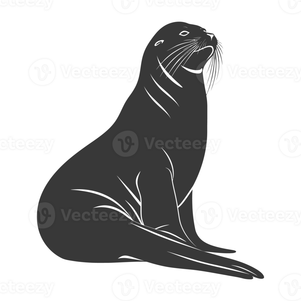 AI generated Silhouette Sea Lion Animal black color only full body png