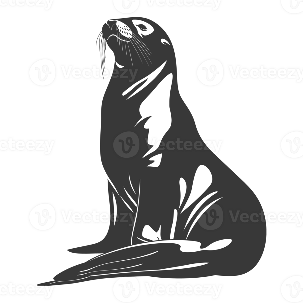 AI generated Silhouette Sea Lion Animal black color only full body png