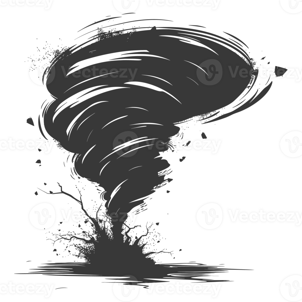 AI generated Silhouette Tornado whirlwind black color only png