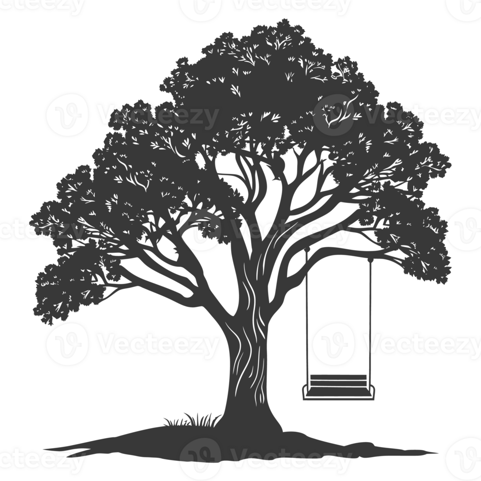 AI generated Silhouette Tree With A Swing black color only png