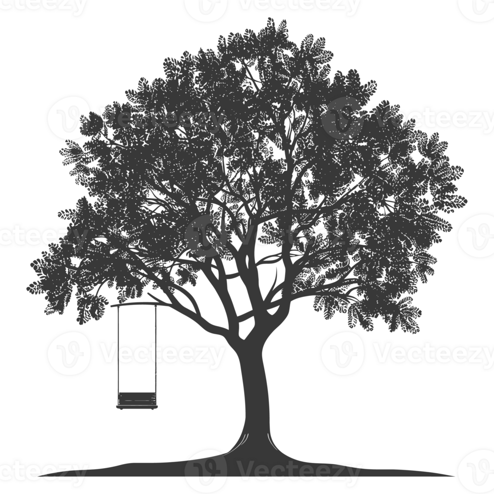 AI generated Silhouette Tree With A Swing black color only png