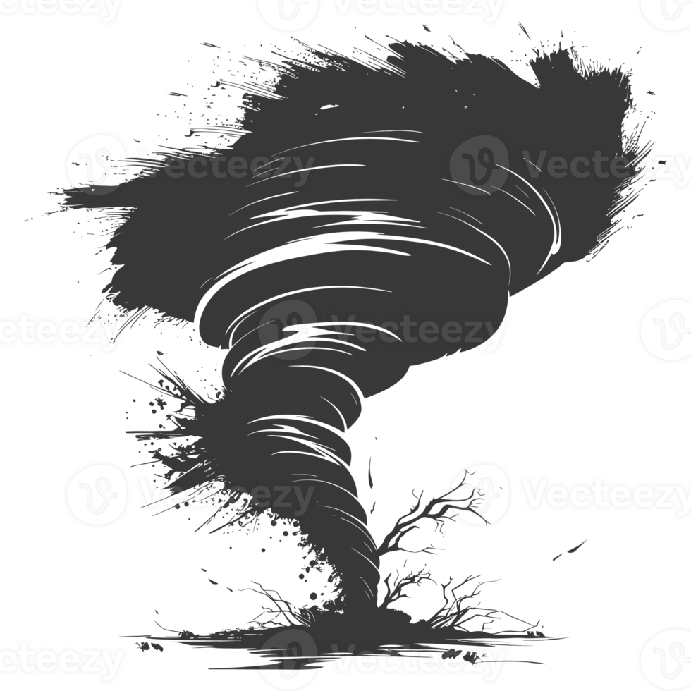 AI generated Silhouette Tornado whirlwind black color only png