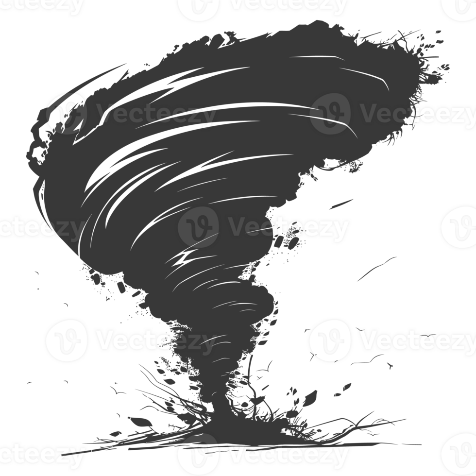 AI generated Silhouette Tornado whirlwind black color only png