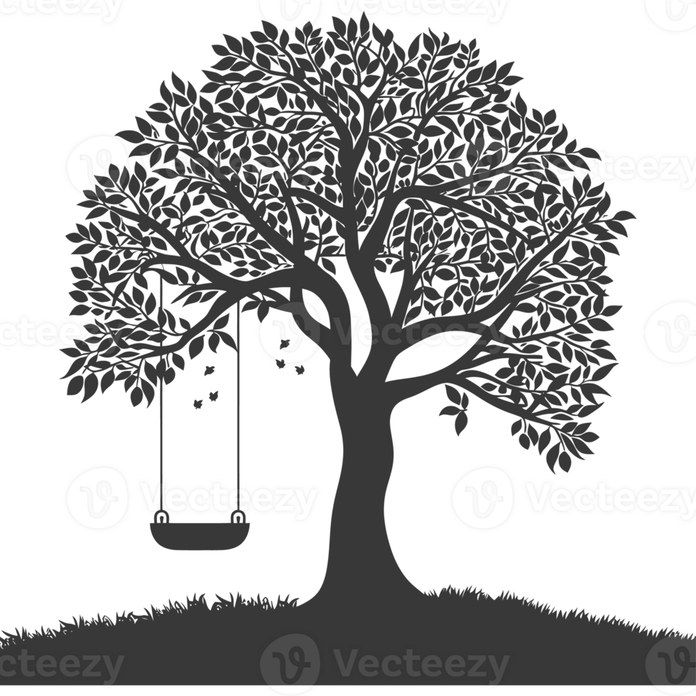 AI generated Silhouette Tree With A Swing black color only png