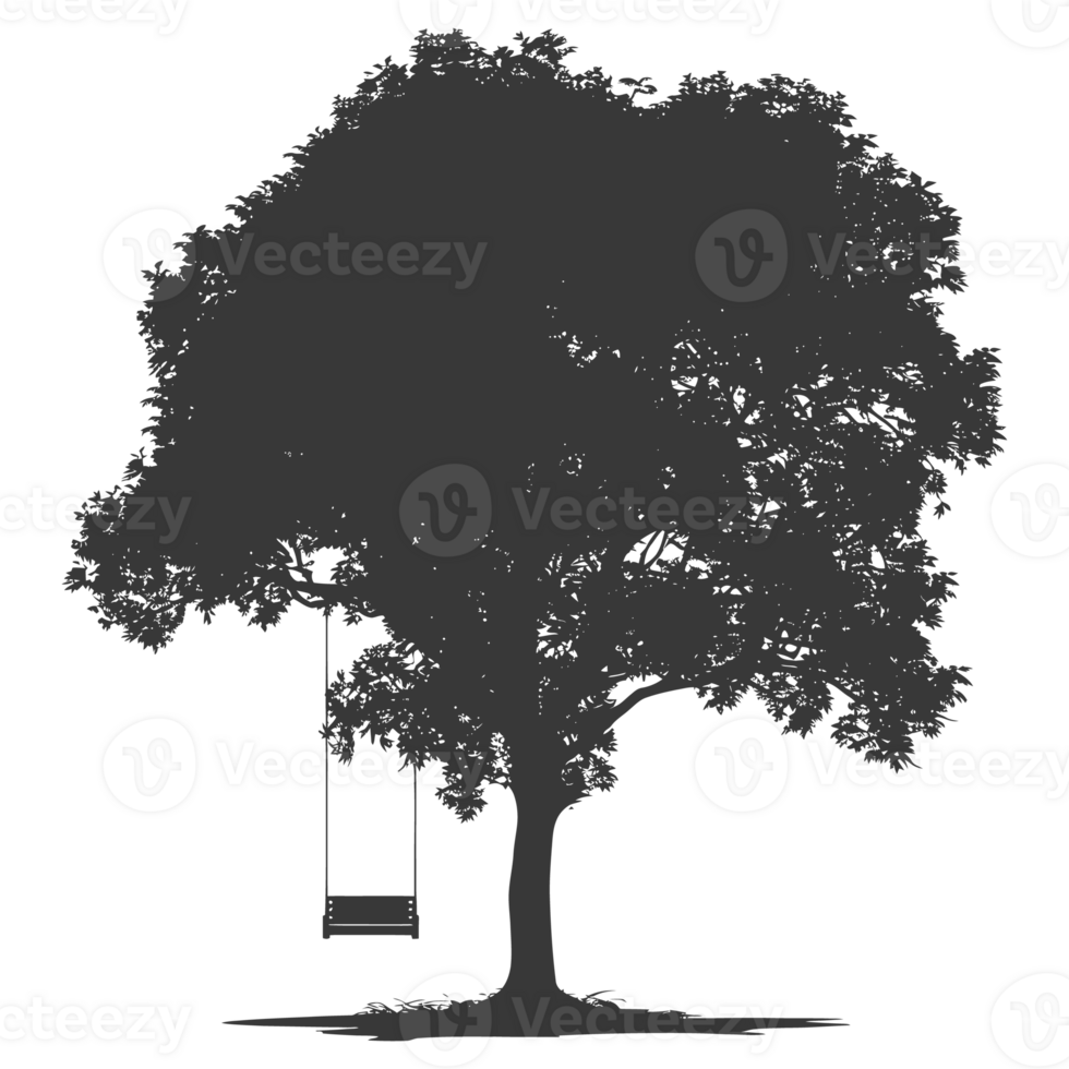 AI generated Silhouette Tree With A Swing black color only png