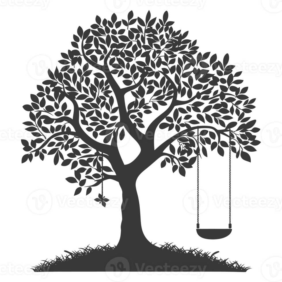 AI generated Silhouette Tree With A Swing black color only png