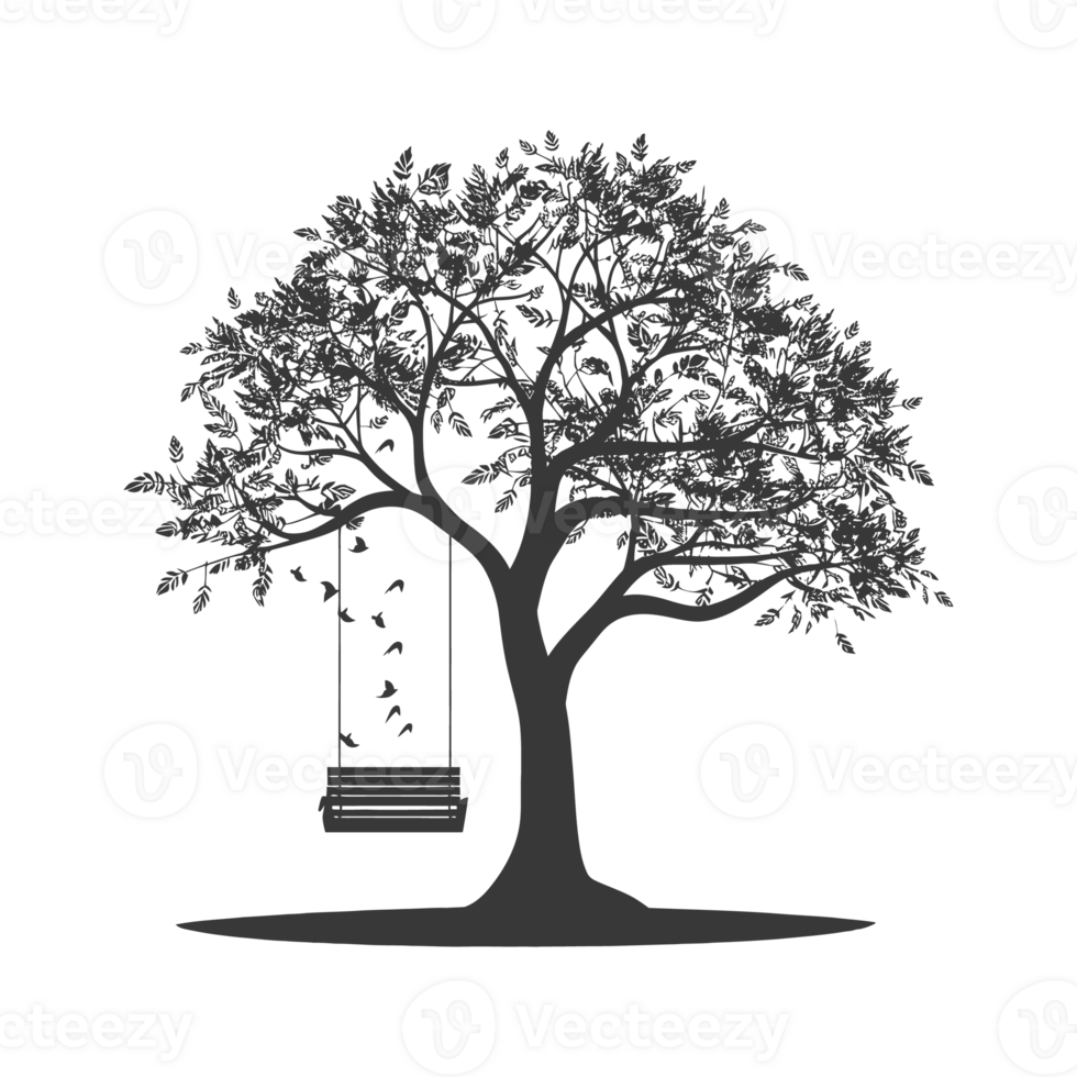 AI generated Silhouette Tree With A Swing black color only png
