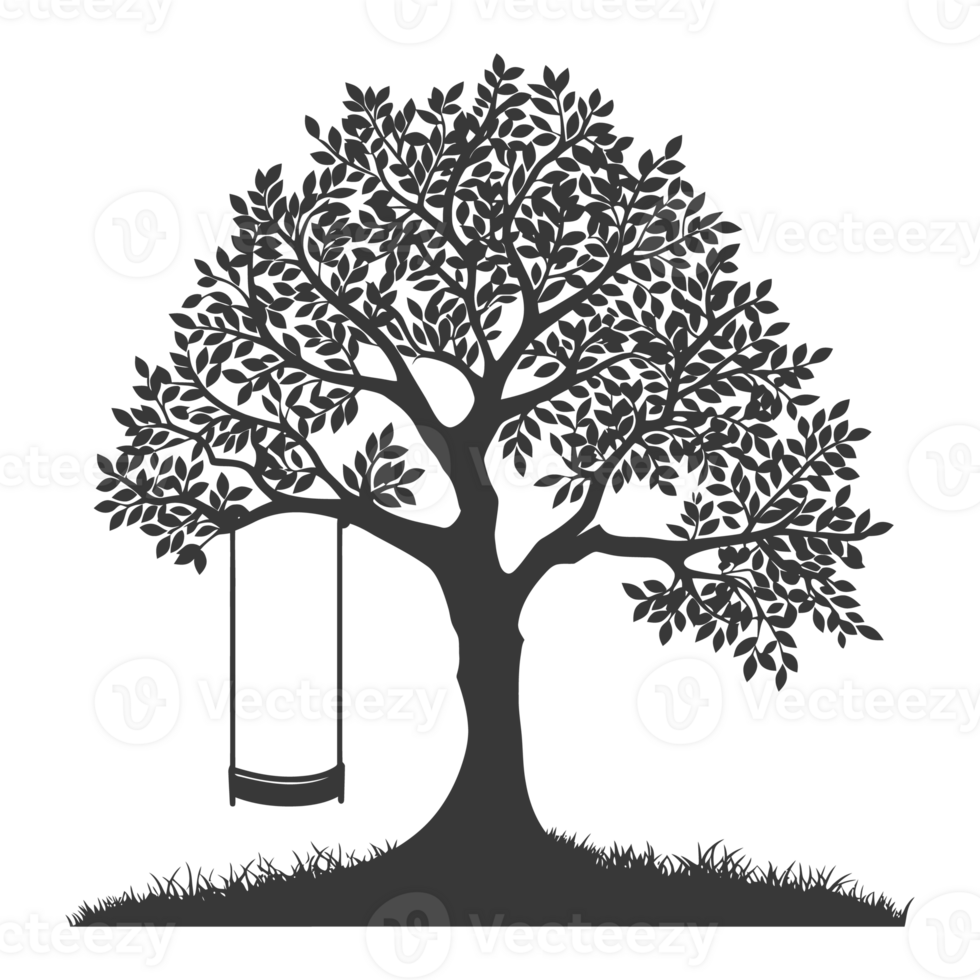 AI generated Silhouette Tree With A Swing black color only png