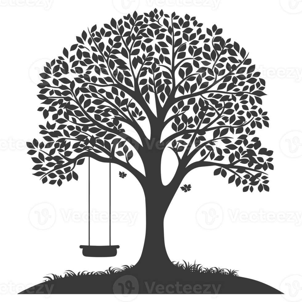 AI generated Silhouette Tree With A Swing black color only png