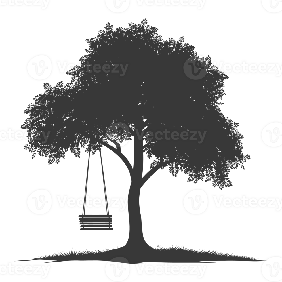 AI generated Silhouette Tree With A Swing black color only png