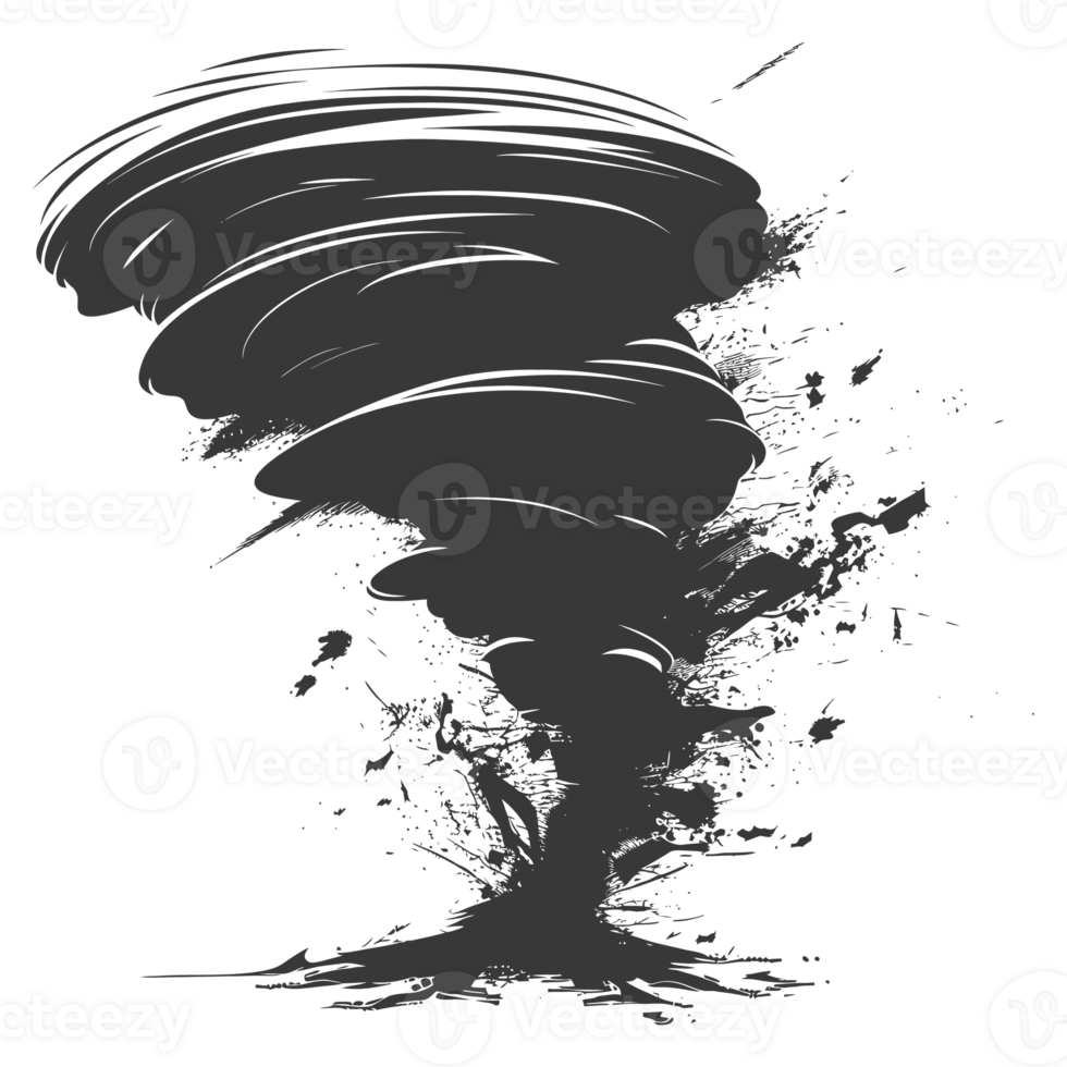 AI generated Silhouette Tornado whirlwind black color only png