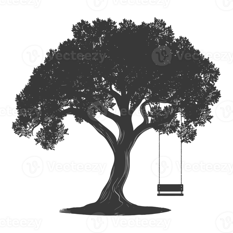 AI generated Silhouette Tree With A Swing black color only png