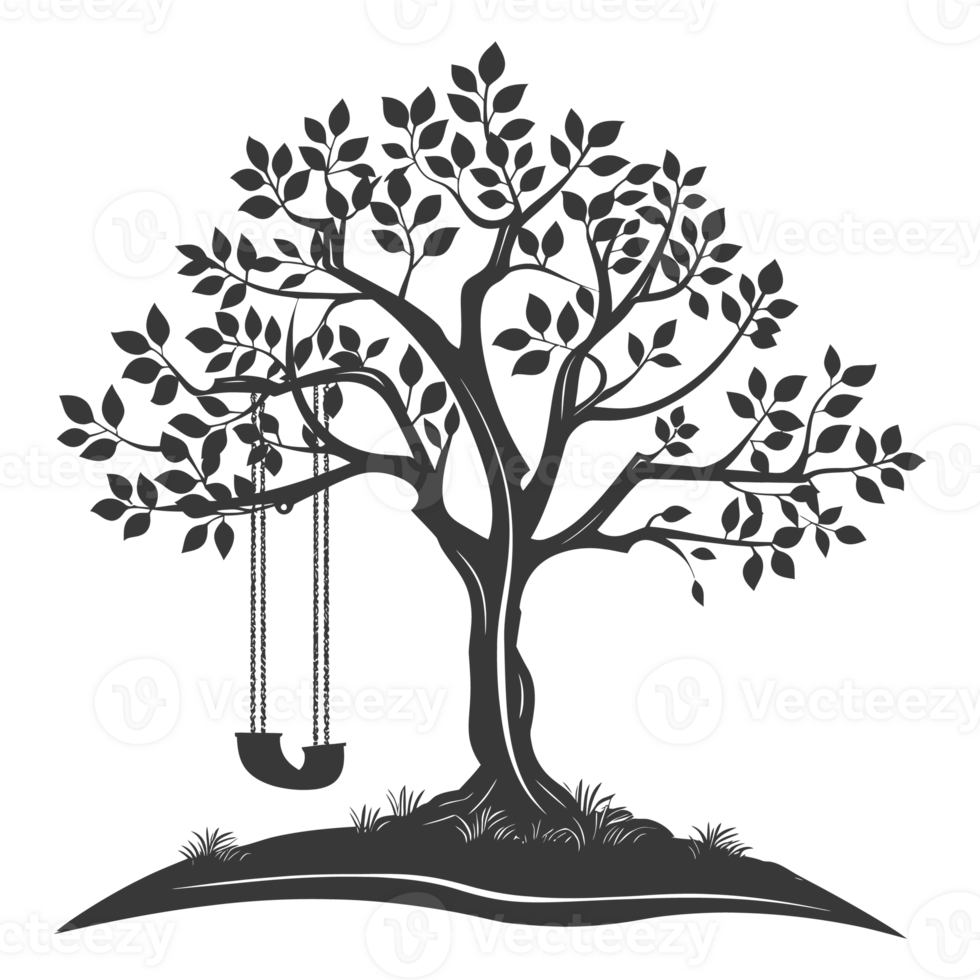 AI generated Silhouette Tree With A Swing black color only png