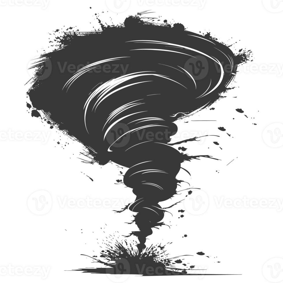 AI generated Silhouette Tornado whirlwind black color only png