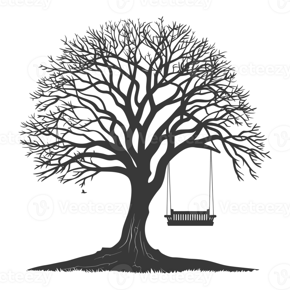 AI generated Silhouette Tree With A Swing black color only png