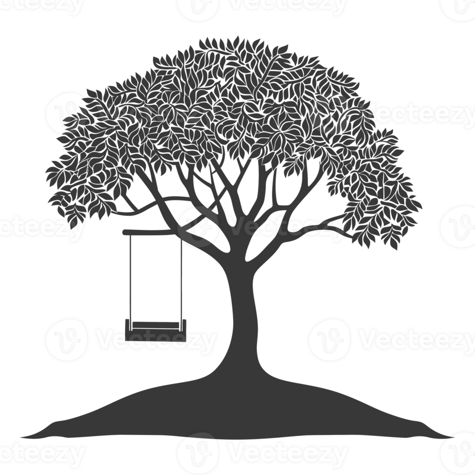 AI generated Silhouette Tree With A Swing black color only png