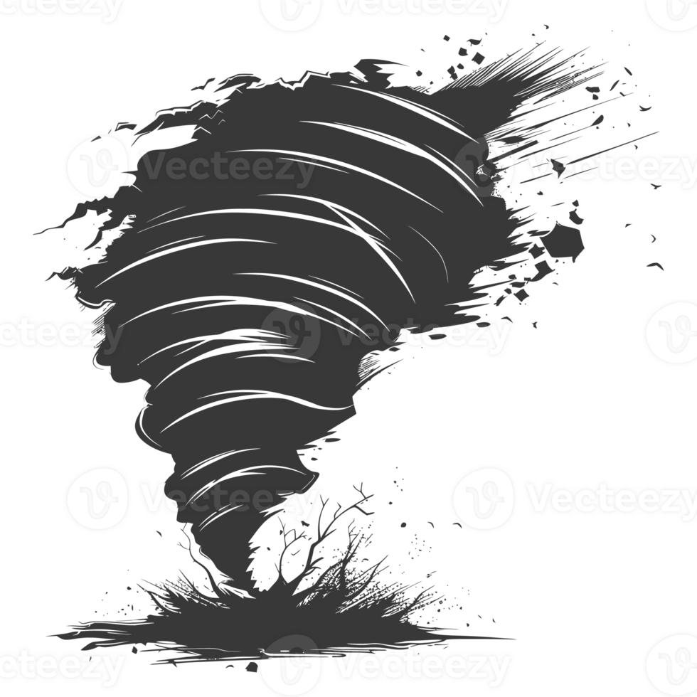AI generated Silhouette Tornado whirlwind black color only png
