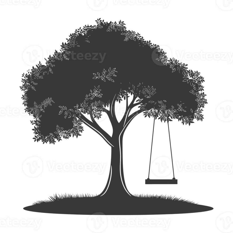 AI generated Silhouette Tree With A Swing black color only png