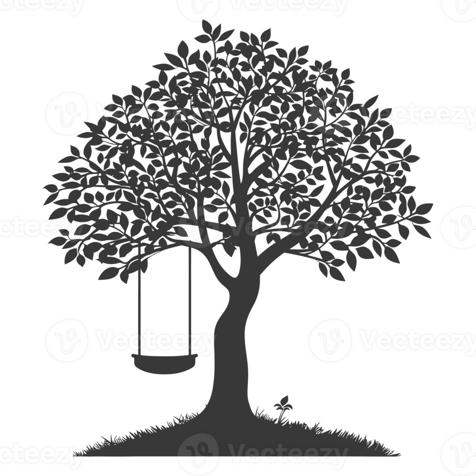 ai generato silhouette albero con un' swing nero colore solo png