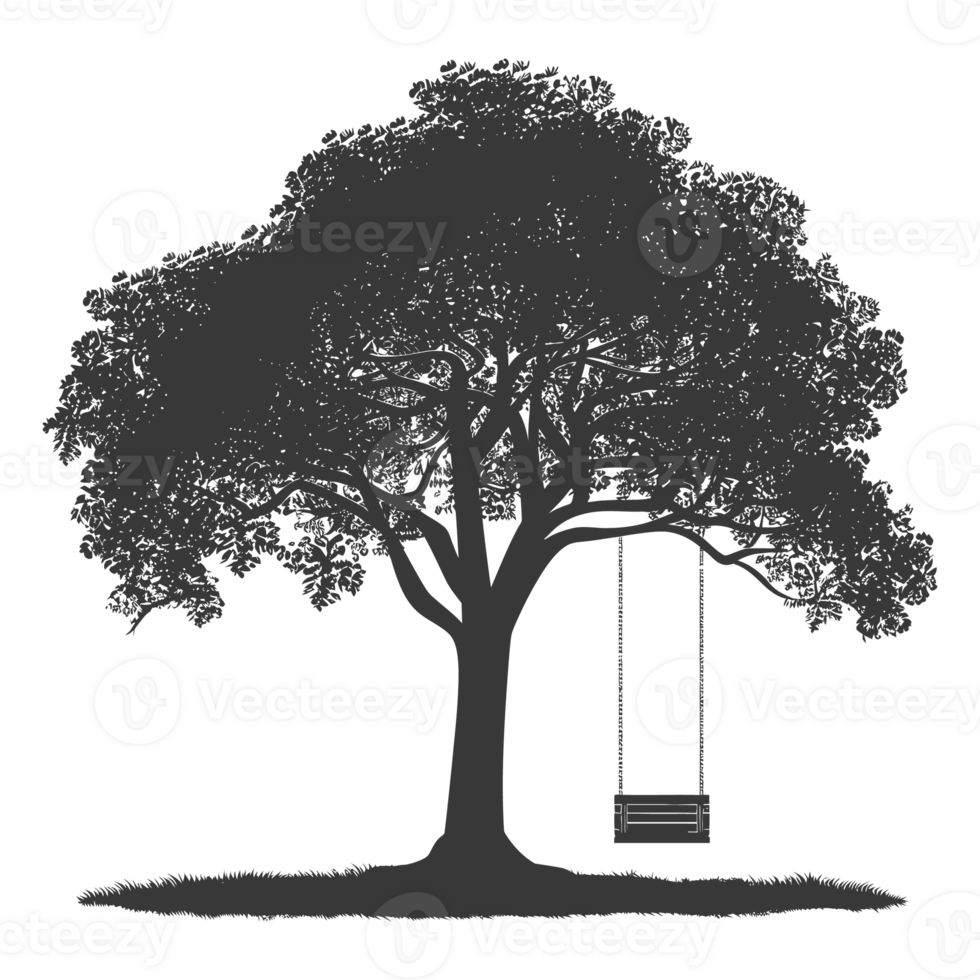 AI generated Silhouette Tree With A Swing black color only png