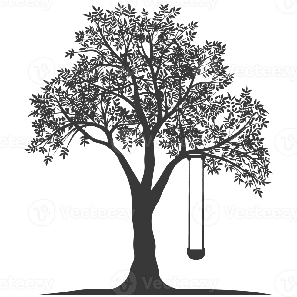 AI generated Silhouette Tree With A Swing black color only png