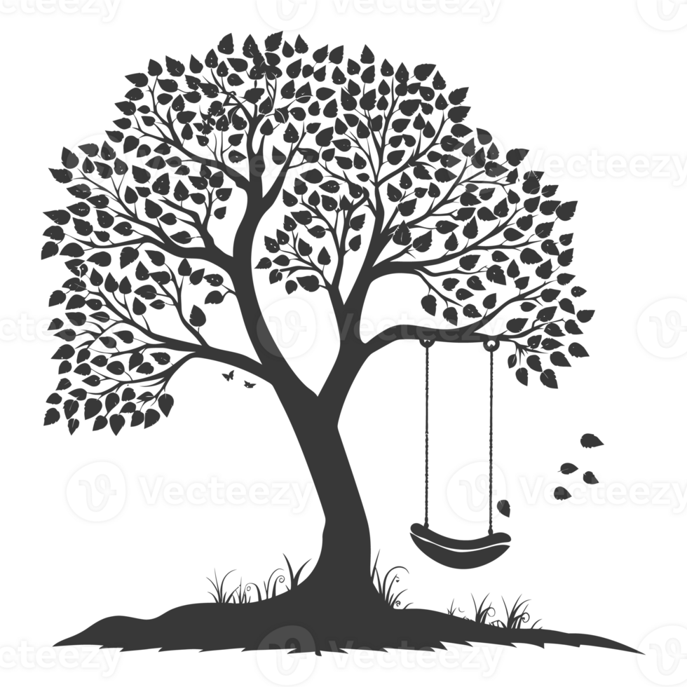 AI generated Silhouette Tree With A Swing black color only png