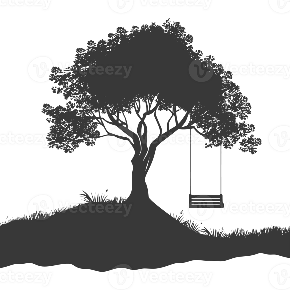 AI generated Silhouette Tree With A Swing black color only png