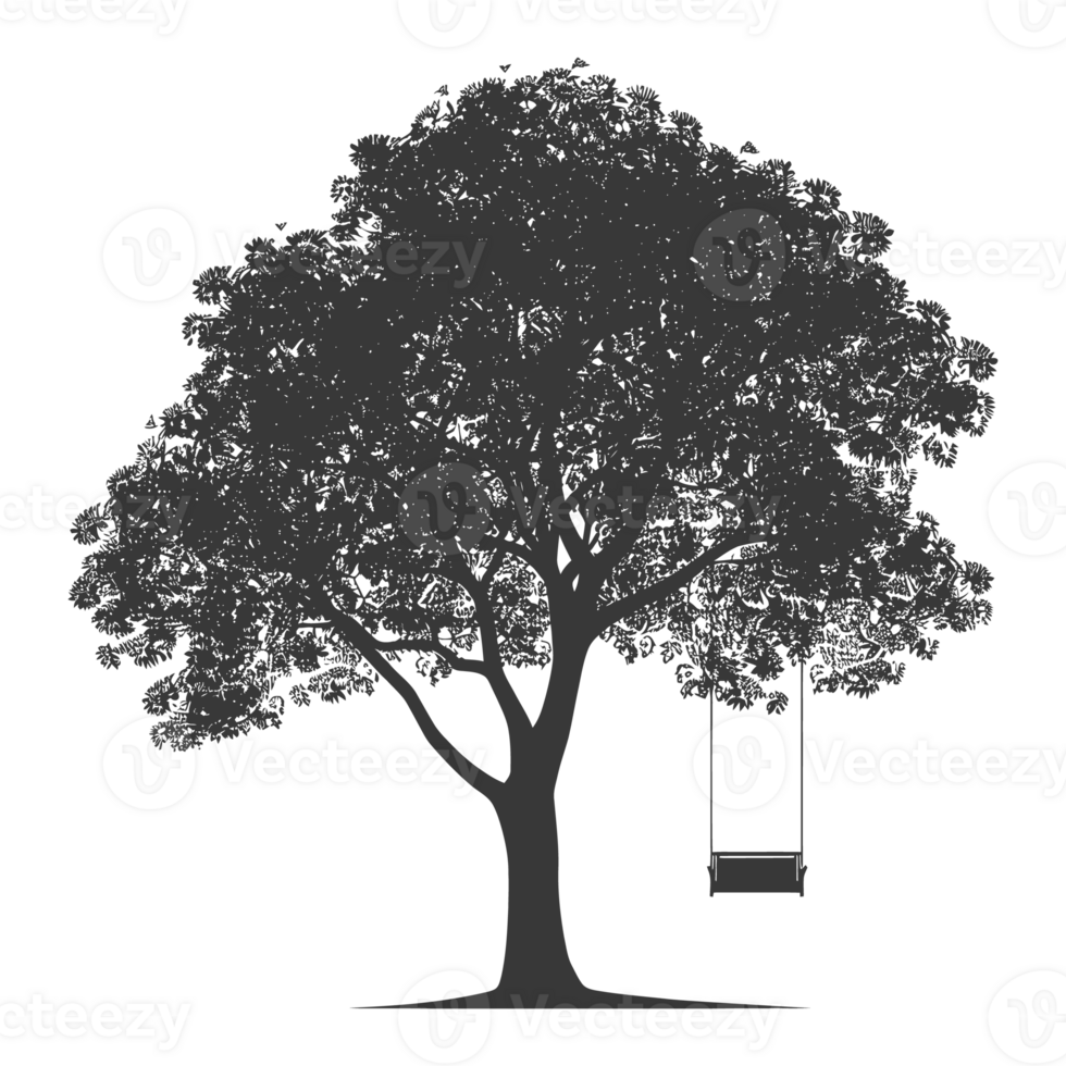 AI generated Silhouette Tree With A Swing black color only png