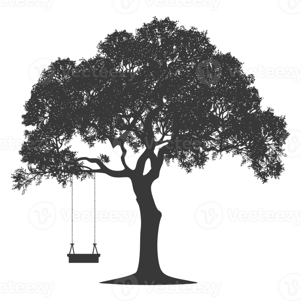 AI generated Silhouette Tree With A Swing black color only png