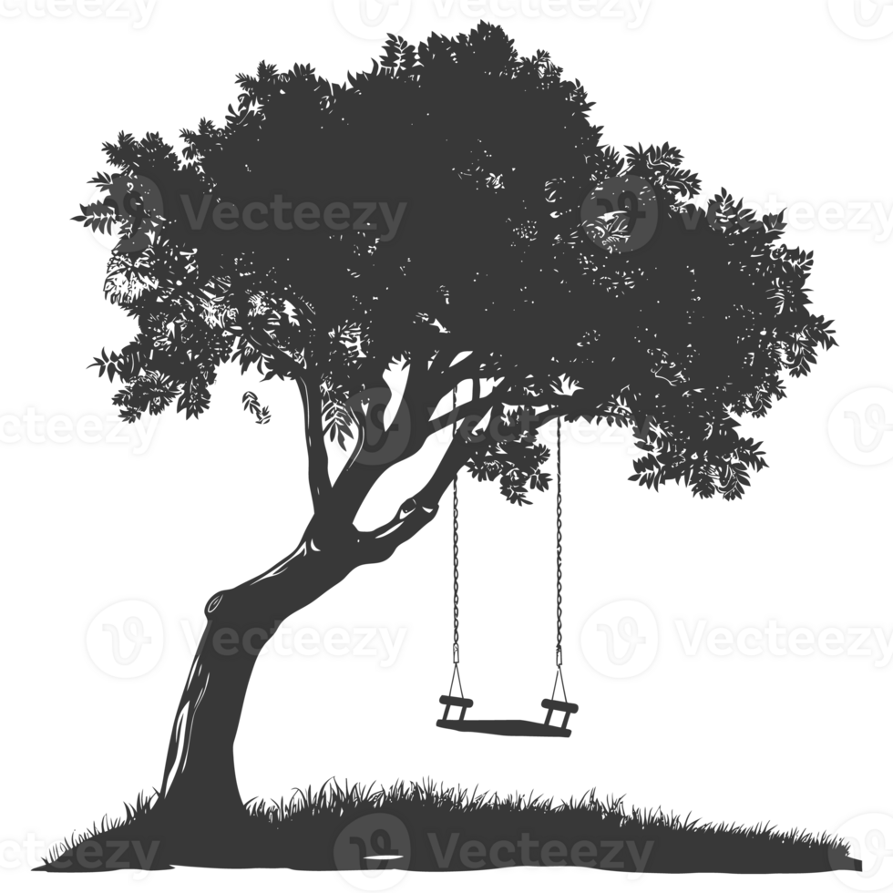 AI generated Silhouette Tree With A Swing black color only png
