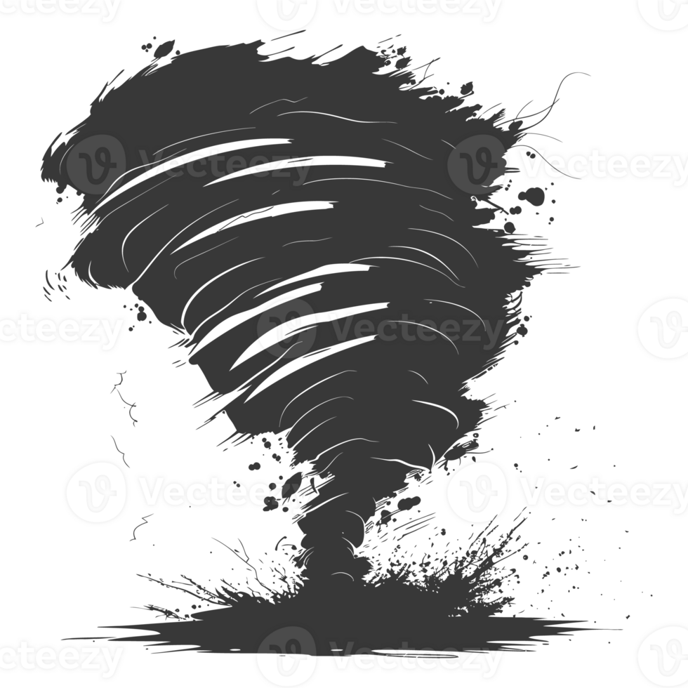 ai genererad silhuett tornado virvelvind svart Färg endast png